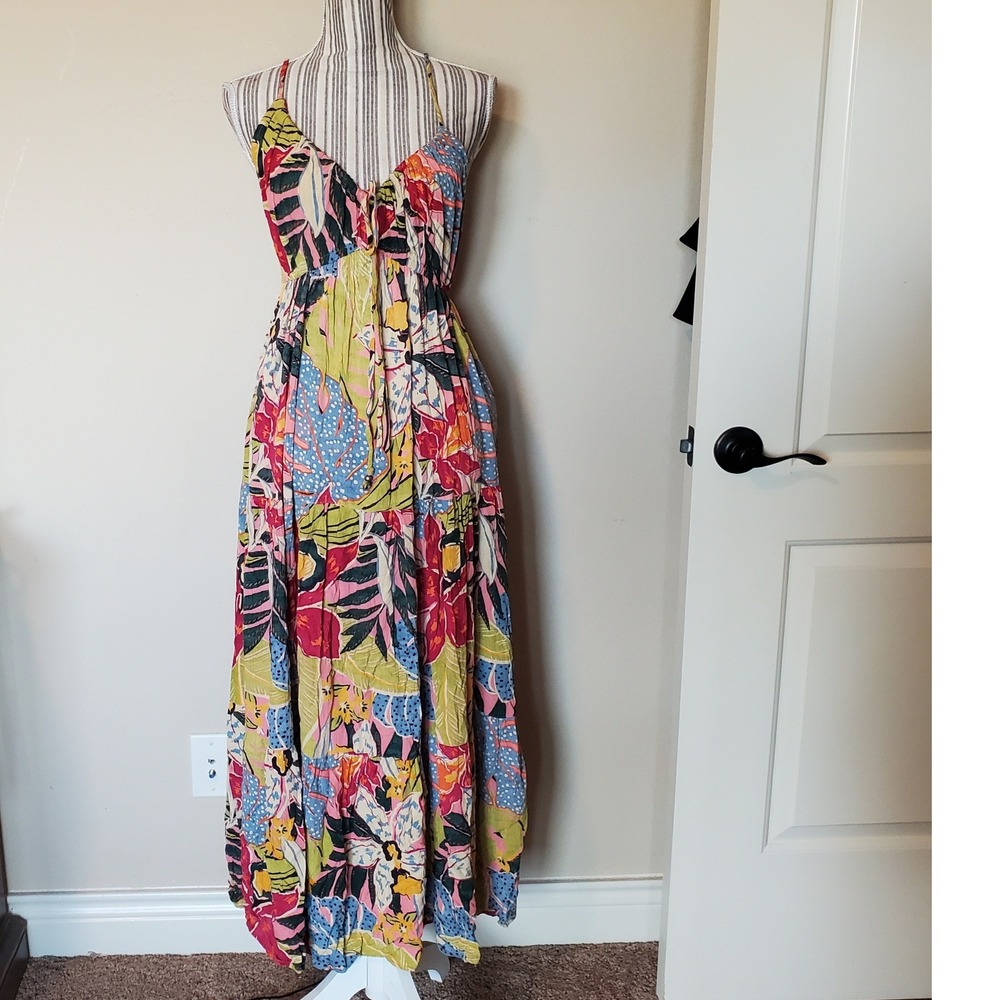 Unbranded Rayon Patchwork Maxi Dress Multi Tropical Floral Tiered Boho Summer